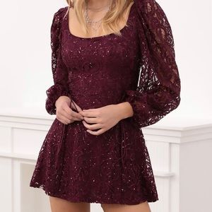 Lucy in the Sky Betty A-Line Lace Dress in Merlot Lace